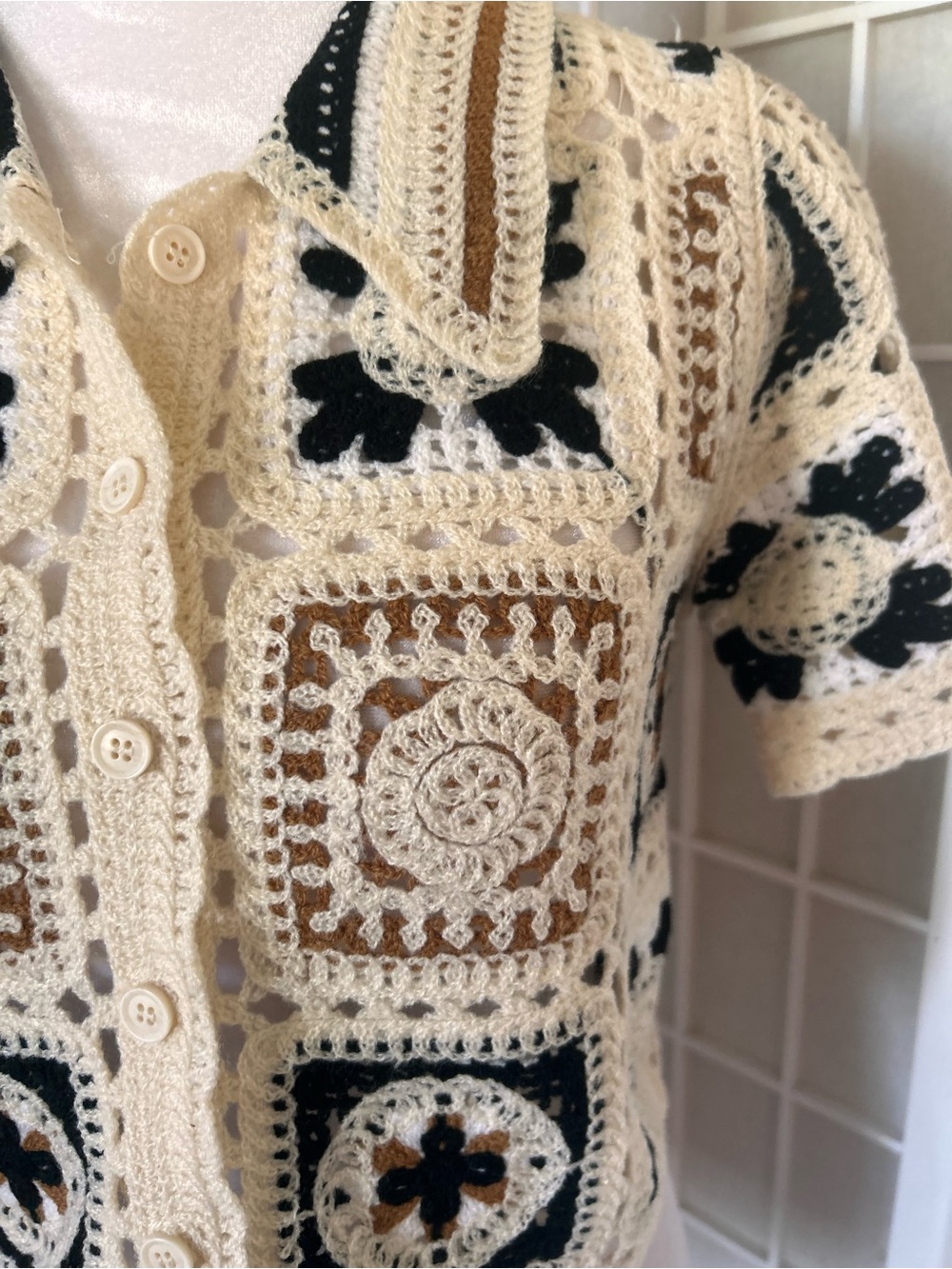 Rebellion Again Boho Granny-Square Crochet Crop Cardigan - Picture 2 of 4